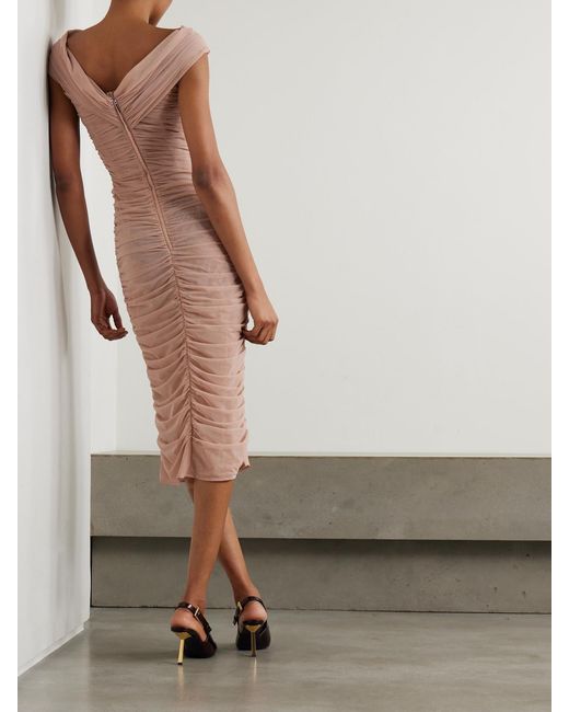 Dolce & Gabbana Pink Ruched Stretch-Tulle Midi Dress
