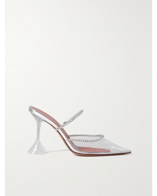 AMINA MUADDI White Gilda Crystal-Embellished Metallic Leather And Pvc Pumps