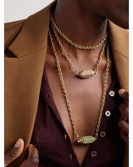 Marie Lichtenberg Natural Check Locket 18-Karat, Emerald And Diamond Necklace