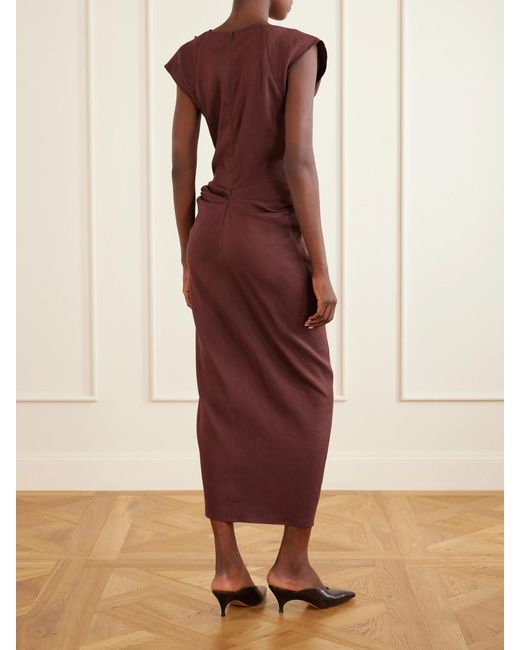 Proenza Schouler Purple Bettina Gathered Linen-Blend Midi Dress