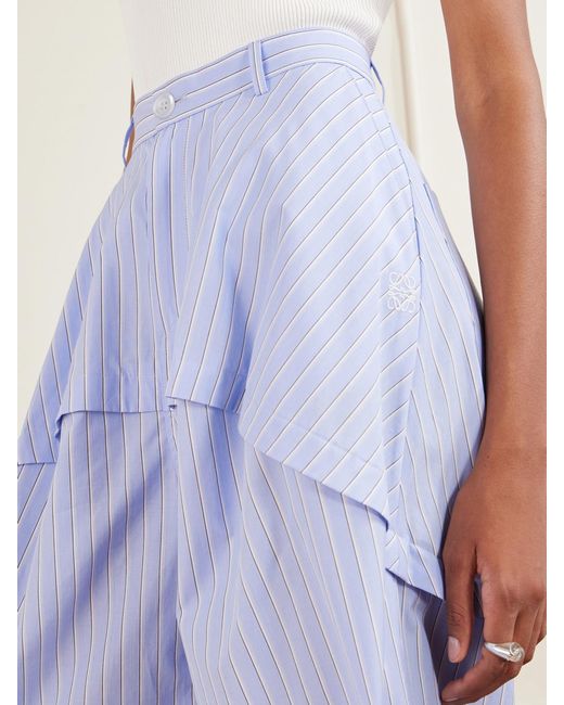 Loewe Blue Paula's Ibiza Striped Paneled Cotton Poplin Wide-Leg Pants