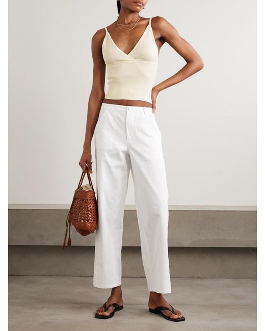 Deiji Studios Natural Cross Panel Cropped Ribbed Linen Top