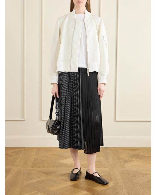 Sacai Black Pleated Striped Chiffon-Trimmed Cotton-Blend Poplin Maxi Skirt