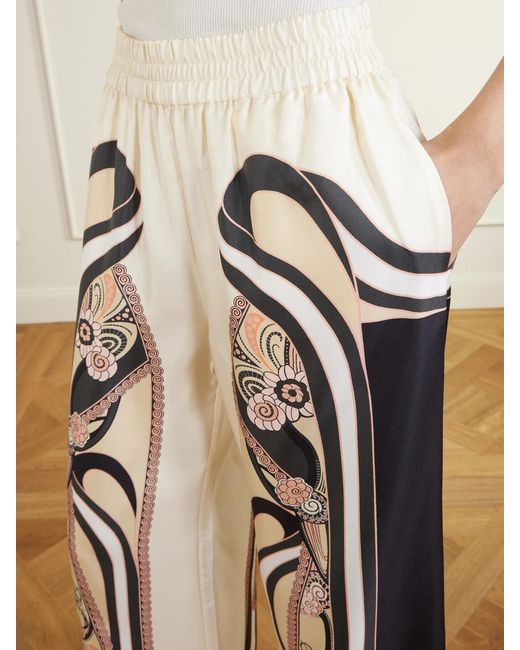 LaDoubleJ Multicolor Palazzo Printed Silk-Twill High-Waist Wide Leg Pants