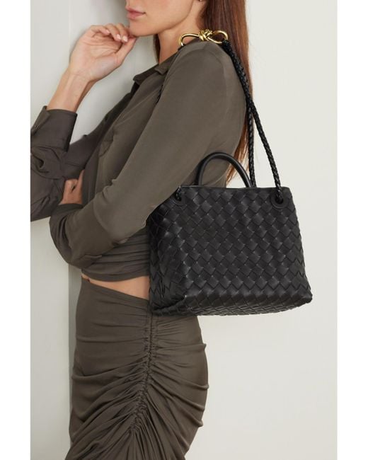 Bottega Veneta Black Andiamo Small Intrecciato Leather Tote