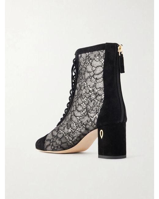 JENNIFER CHAMANDI Black Dan 65 Lace-Trimmed Suede Ankle Boots