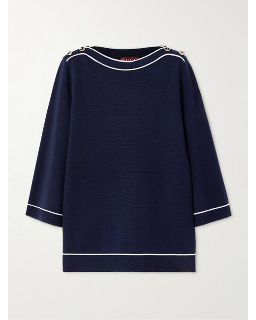 Gucci Blue Wollpullover Mit Paspeln