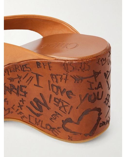 Chloé Brown Leather Platform Thong Sandals