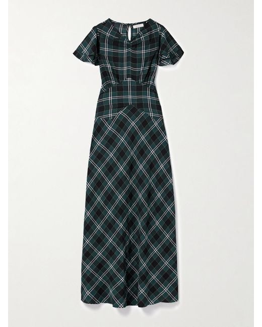 Doen Green Seraphine Checked Cotton-Twill Midi Dress