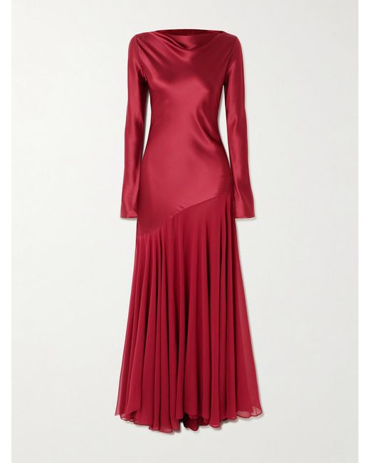 TOVE Red Cordelia Silk-Satin And -Chiffon Gown