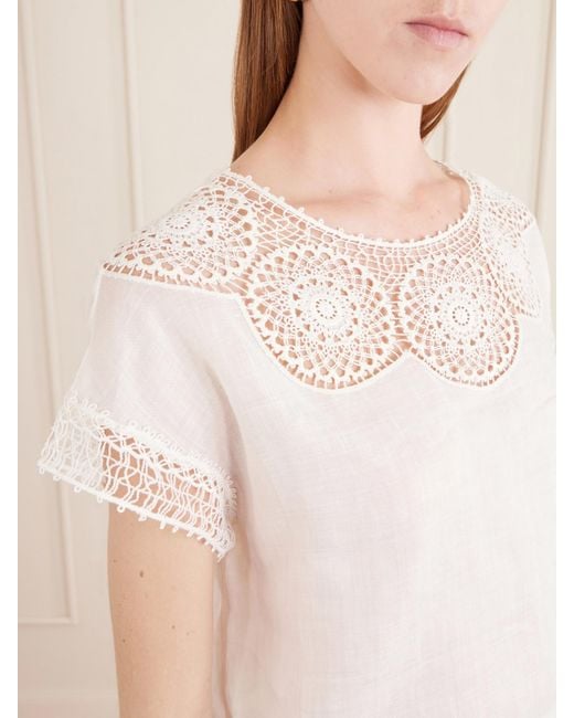 Nili Lotan White Caila Crochet-Trimmed Ramie Top
