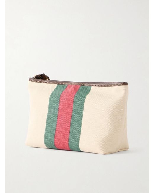 Gucci Natural Mini Leather And Webbing-Trimmed Coated-Canvas Shoulder Bag