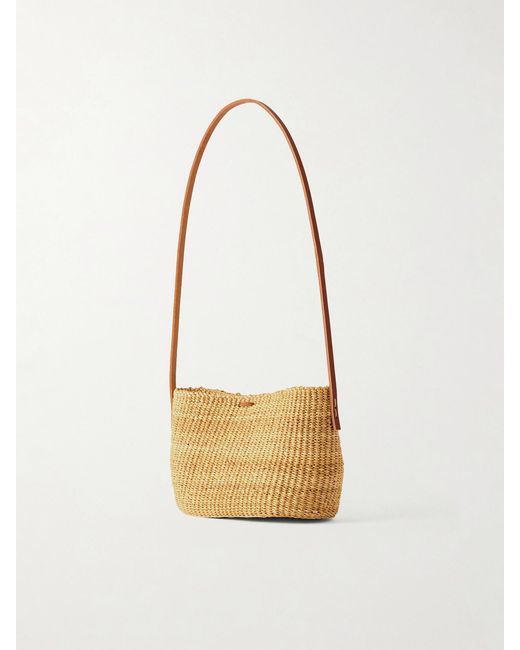 Muuñ White Nina Leather-Trimmed Raffia Shoulder Bag