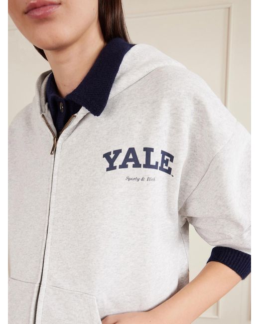 Sporty & Rich White Printed Cotton-Jersey Zip-Up Hoodie
