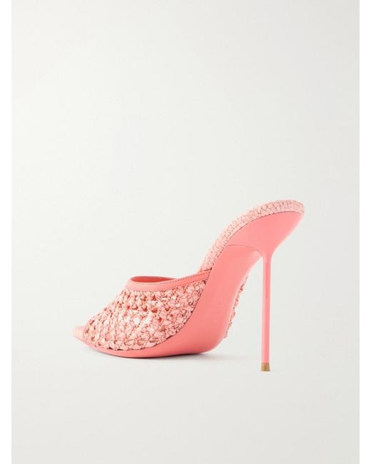 Paris Texas Pink Lidia 105 Leather-Trimmed Straw Mules