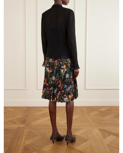 Gucci Blue Lace-Trimmed Silk-Crepe Shirt