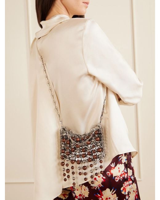 Rabanne White 1969 Nano Fringed Beaded Chainmail Shoulder Bag
