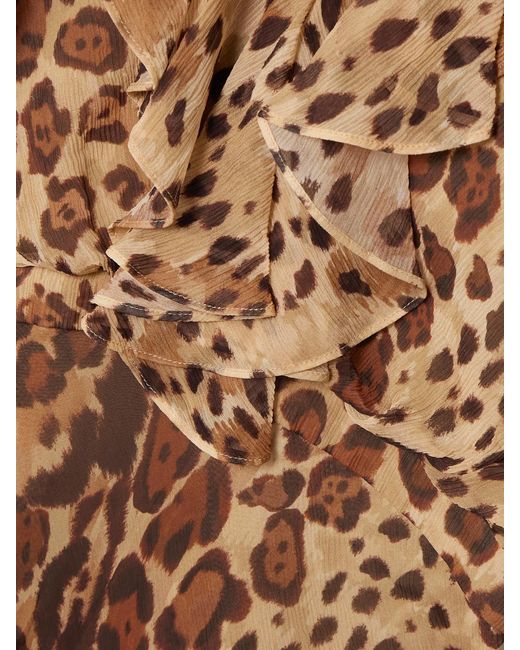 Saloni Natural Rita Ruffled Cheetah-Print Crepon Gown