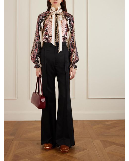 Etro Pink Pussy-Bow Ruffled Printed Silk-Twill Blouse
