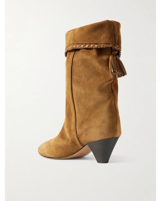 Isabel Marant Brown Dalby Ankle Boots Aus Veloursleder Mit Lederbesatz Und Troddeln