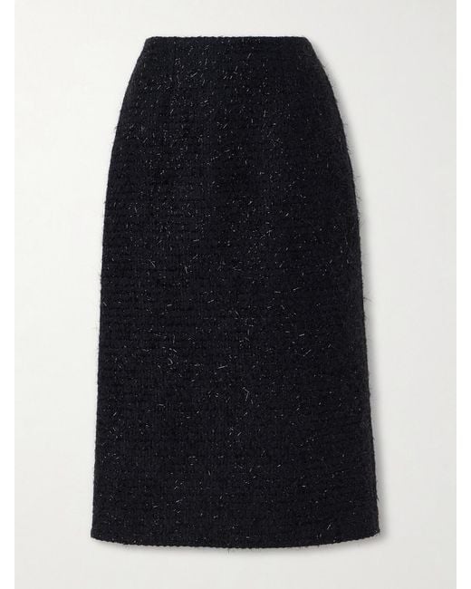 Simone Rocha Blue Shearling-Trimmed Metallic-Tweed Midi Skirt