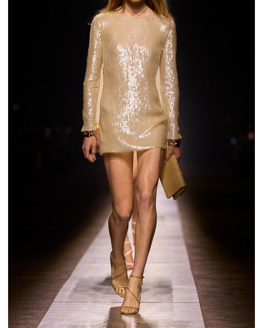 Tom Ford Natural Minikleid Aus Tüll Mit Pailletten
