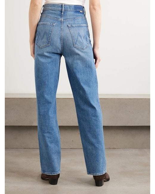 Mother Blue Tunnel Vision Sneak High-Rise Straight-Leg Jeans