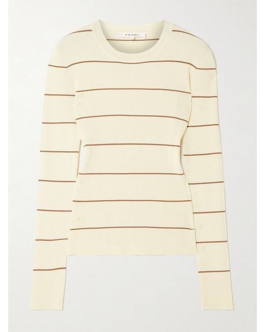 FRAME Natural Striped Ribbed Jersey T-Shirt