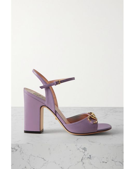GUCCI パープル　ミュール ポインテッドトゥ Gucci Purple Metallic Mid Heel leather Sandal - Size 38 1/2
