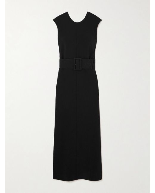 Another Tomorrow Black Midikleid Aus Crêpe Mit Gürtel