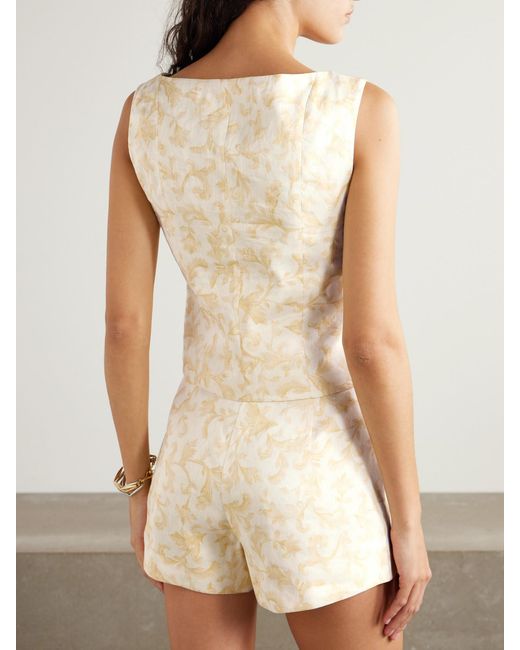 Posse Natural Isla Floral-Print Linen And Silk-Blend Top