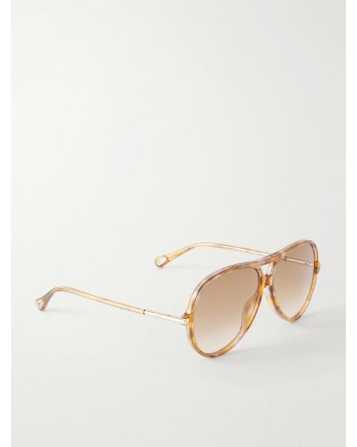Chloé Natural Tubolar Aviator-Style Recycled Tortoiseshell Acetate Sunglasses
