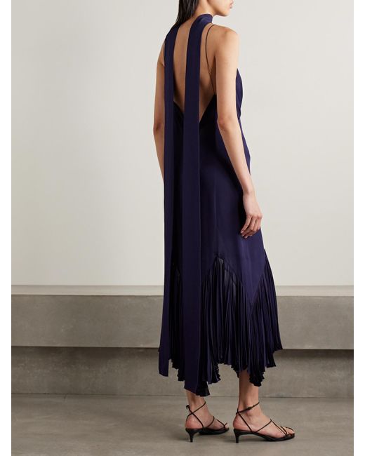 Robe Longue En Georgette De Soie À Plis Et À Foulard Candita Khaite en coloris Blue