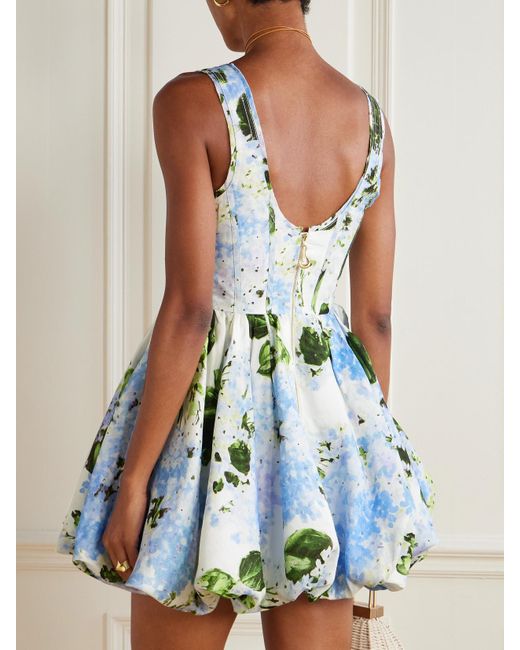 Aje. Blue Suzette Minikleid Aus Einer Bedruckten Leinenmischung