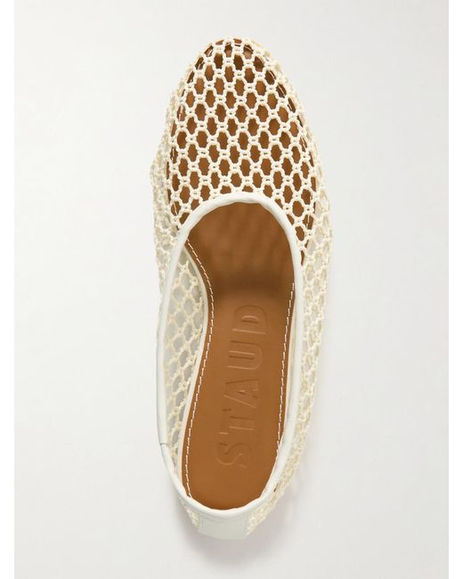 Staud Natural Alba Leather-Trimmed Crocheted Ballet Flats