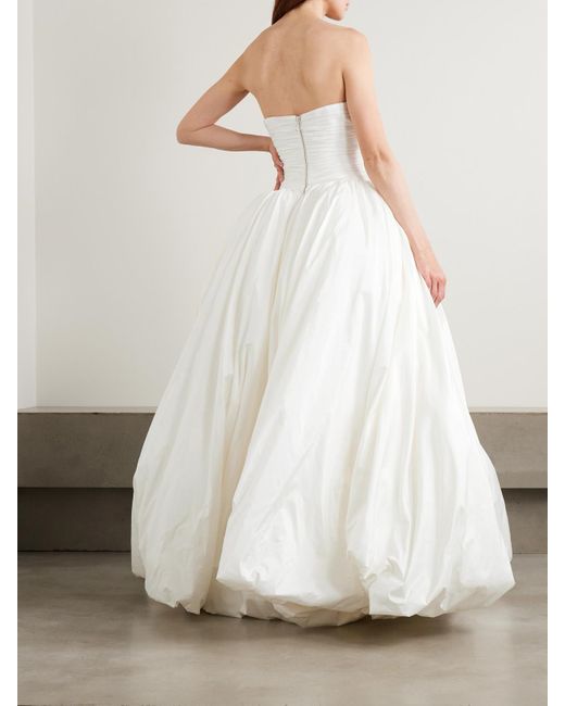The New Arrivals Ilkyaz Ozel White Britt Strapless Ruched Silk-Taffeta Gown