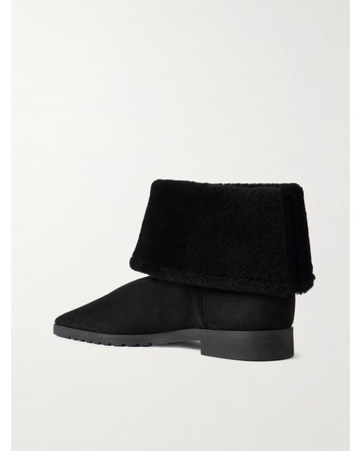 Totême  Black Shearling-Trimmed Suede Ankle Boots