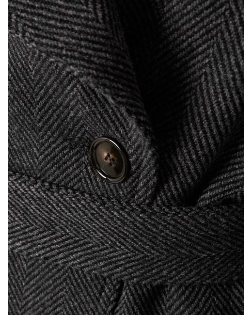 Acne Black Oversized Belted Herringbone Wool-Blend Coat