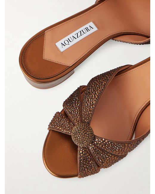 Aquazzura Brown Italian Flirt 35 Crystal-Embellished Leather Mules