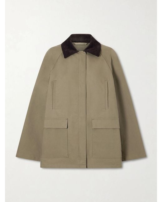 Totême Natural Corduroy-Trimmed Cotton-Gabardine Coat
