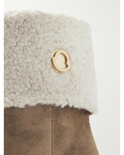 Moncler Brown W Short Shearling-Lined Suede Wedge Ankle Boots