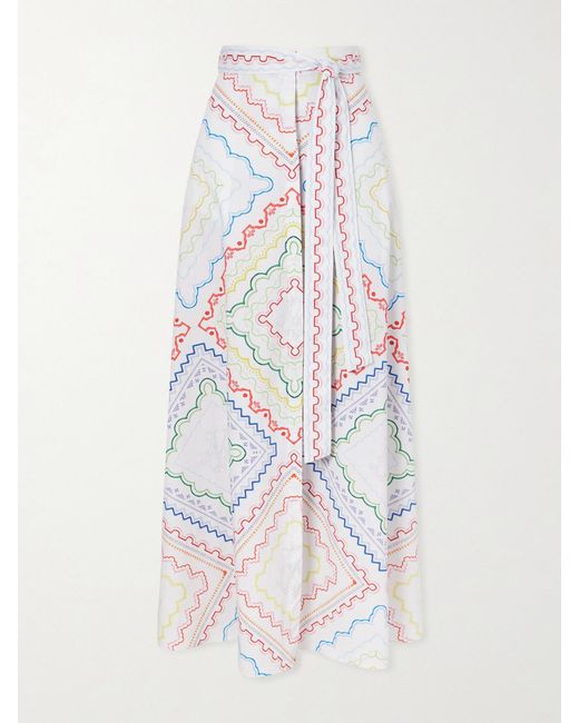 Mary Katrantzou White Printed Cotton-Blend Midi Coverup