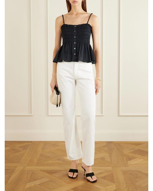 Veronica Beard Blue Tullia Shirred Tiered Cotton-Poplin Top