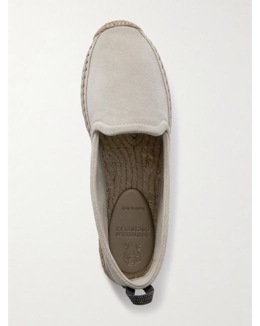 Brunello Cucinelli Gray Espadrilles Aus Veloursleder Mit Zierperlen