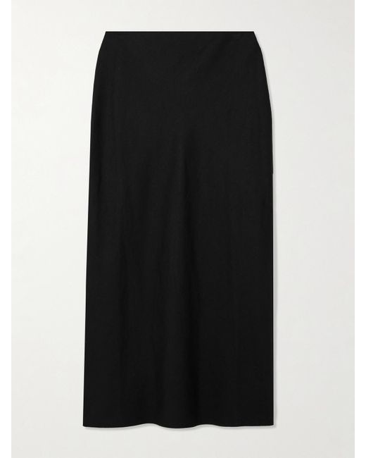 Saloni Black Carine-B Linen Midi Skirt