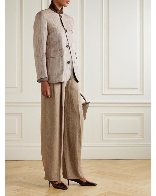 Loro Piana Natural Suede-Trimmed Silk And Linen-Blend Jacket