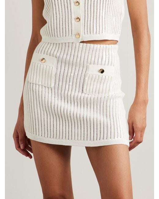 Self-Portrait Natural Sequined Crocheted Cotton And Cashmere-Blend Mini Skirt