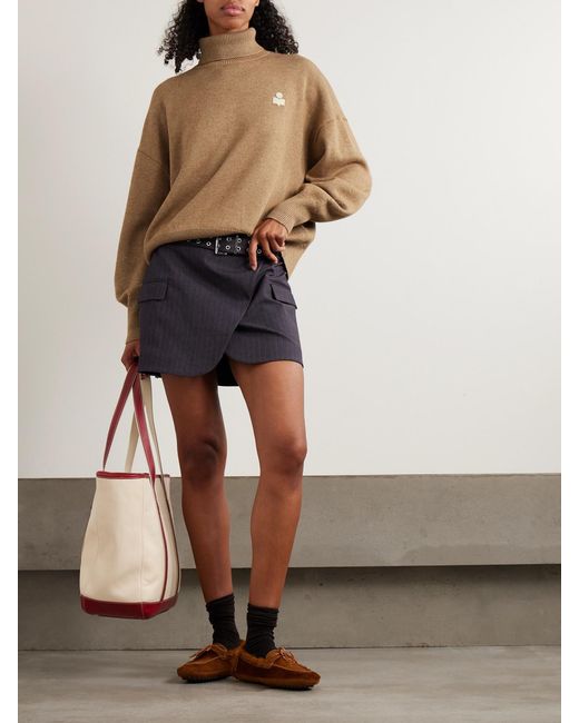 Isabel Marant Natural Nasha Embroidered Cotton And Wool-Blend Turtleneck Sweater