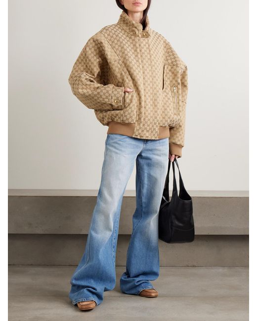 Gucci Natural Canvas-Jacquard Turtleneck Bomber Jacket