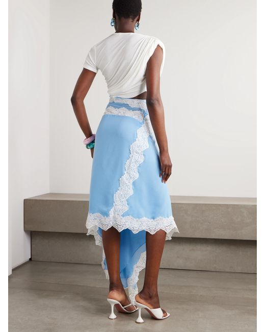 Christopher Esber Blue Verve Asymmetrisches Kleid Aus Geripptem Jersey Und Seiden-Georgette Mit Spitzenbesätzen